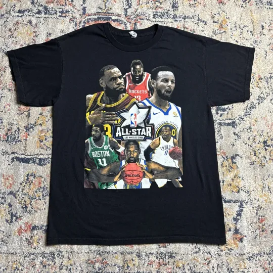 NBA All Star Los Angeles 2018 Lebron Steph Curry Durant Basketball T-Shirt L Rap