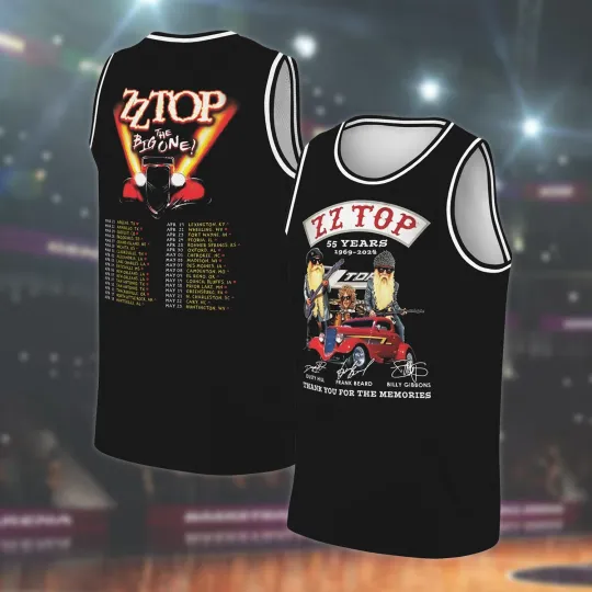 Discover ZZ Top 55 Years Basketball Jersey, The Big One Tour Rock Band Shirt