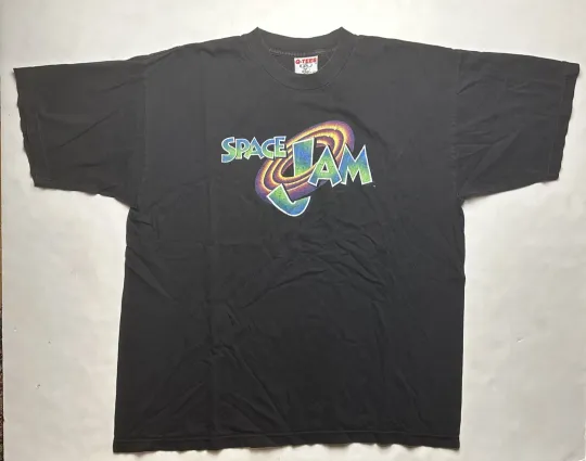 Vintage 90s Space Jam T Shirt Movie Promo Jordan Looney Basketball NBA Black XL