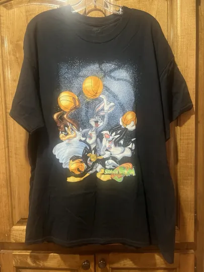 Vintage 90s Space Jam T Shirt Movie Promo Jordan Looney Basketball NBA Black XL