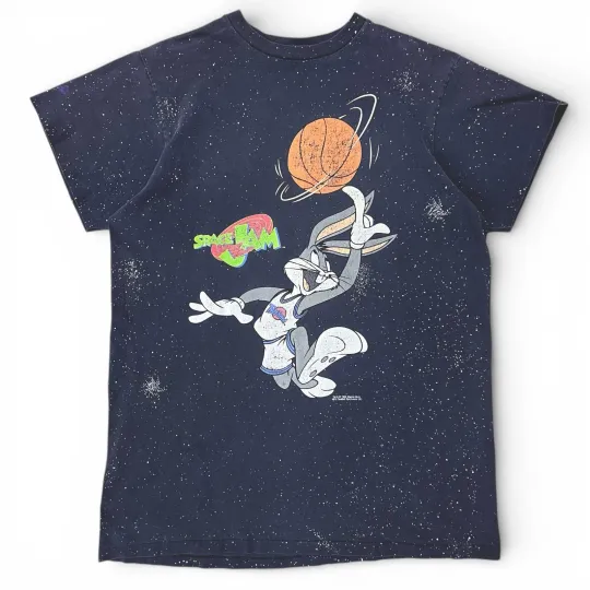 Vintage 90s Faded Space Jam  Bugs Bunny T Shirt Movie Promo Looney Basketball