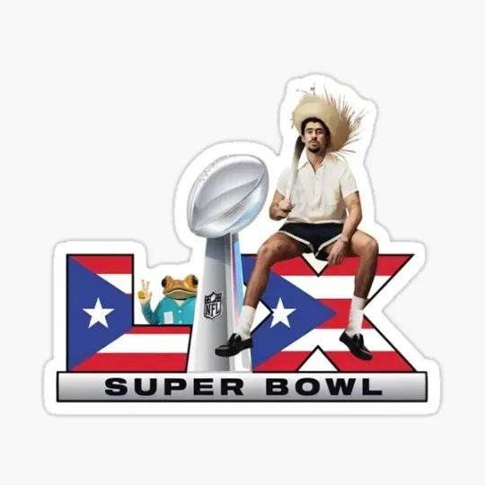 THE BIG GAME LX 60, Bad Bunny, Football Vinyl Die Cut Sticker
