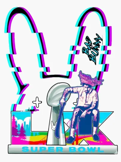 THE BIG GAME LX 60, Bad Bunny, Football Vinyl Die Cut Sticker