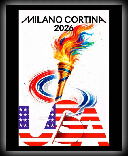 Discover 2026 Winter Games Poster Print - Flame USA - Metal Wall Art