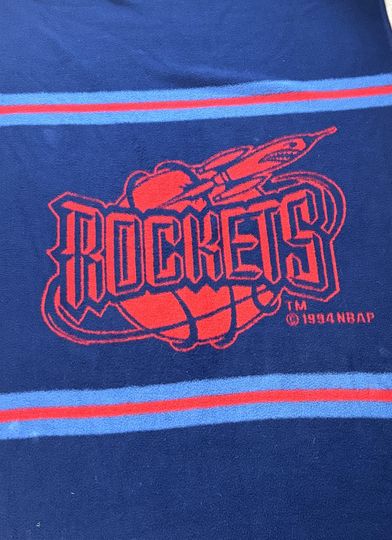 Vintage 90s 1990s 1994 Biederlack Blanket Fleece Throw - Houston Rockets NBA Basketball