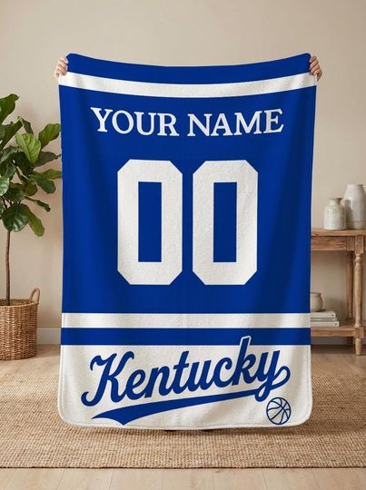 Custom Kentucky Basketball Blanket, Personalized Jersey Number Throw, Sports Fan Gift, Kids Teen Room Decor