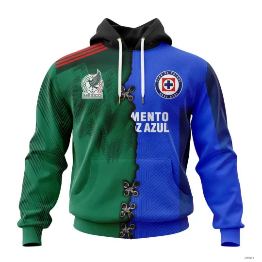 Discover Personalized LIGA MX Cruz Azul Mix Mexico 3D Hoodie, Gift for Fan