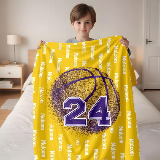 Discover Personalized Basketball Blanket, Custom Name and Number, Sports Fan Gift