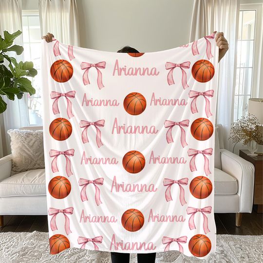 Discover Basketball Player Personalized Velveteen Plush Blanket, Sports Gift, Team Blankie, Name Customization, Cozy Throw