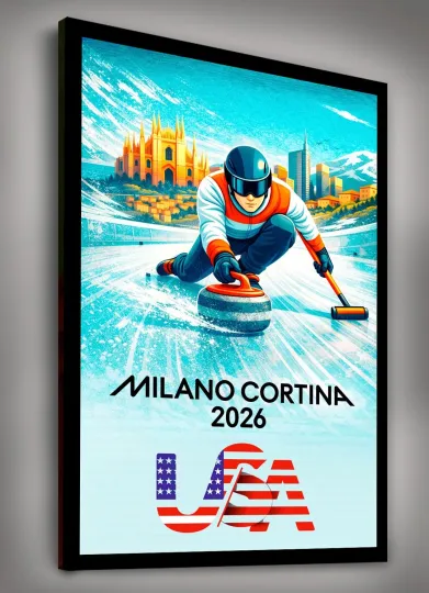 Discover 2026 Winter Games - CURLING - U.S. Made - Ready to Hang CANVAS Art- FREE SHIPP!