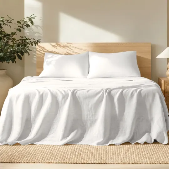 Discover Luxury 100% Linen Sheet Set - Deep Pockets - Easy Fit - by Bare Home