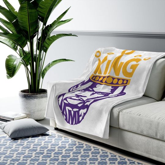 King Lebron James Los Angeles Lakers Word Art Minimalist Purple & Gold Velveteen Plush Blanket