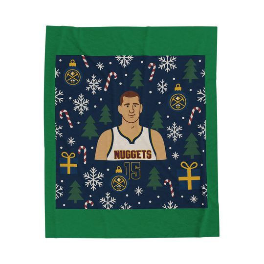 NBA Nikola Jokic Denver Nuggets Basketball Velveteen Plush Blanket | Winter Holiday Ornament Design