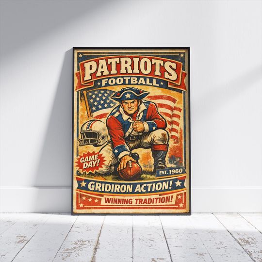 Discover Vintage Patriots Football Poster  Retro football Art Print (Digital Download)