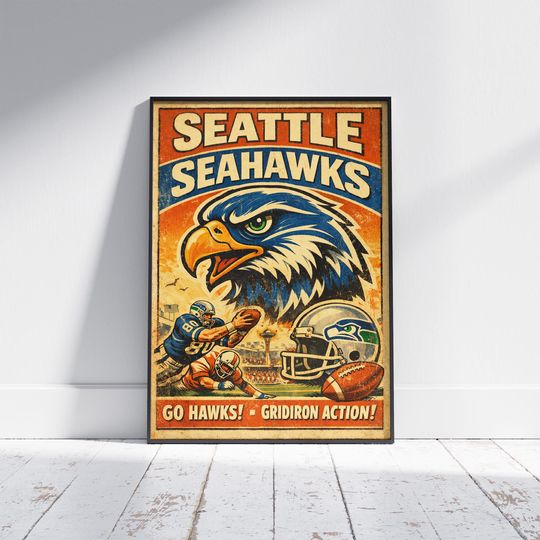Discover Vintage Seattle Seahawks Poster  Retro football Art Print (Digital Download)