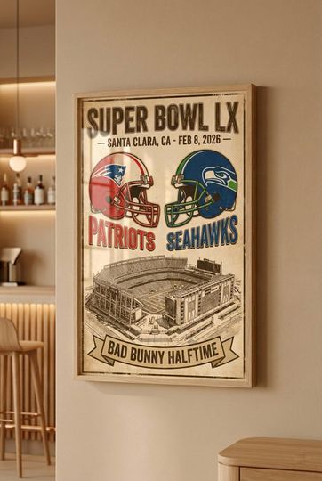 Discover Santa Clara '26 Retro Superbowl Wall Art | Nostalgic Superbowl Sports Poster | Mid Century Modern Style Football Decor | Printable 60th Game