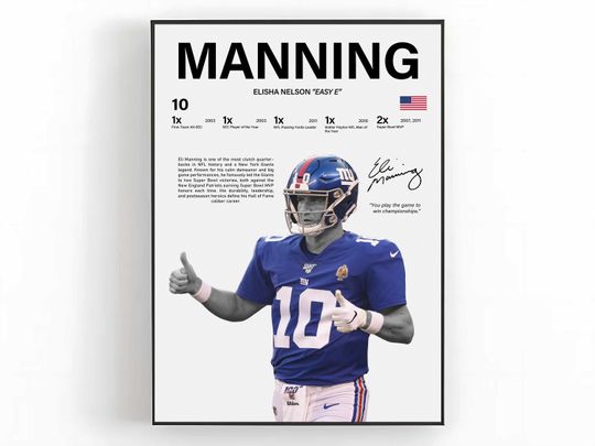 Discover Eli Manning Wall Art, Football Player Poster, Sports Room Decor, Athlete Print, Game Day Art, Bedroom Wall Decor