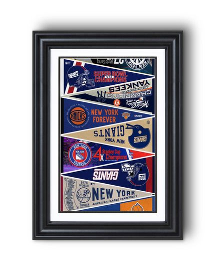 Discover New York City Sports City of Championship Heritage" Vintage Pennants Collection All-Teams Wall Art Print