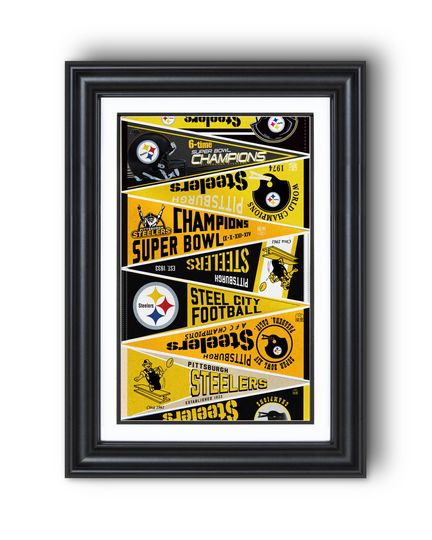 Discover Pittsburgh Steeler Football Black & Gold Dynasty Pennant Collage Print - Football Wall Art