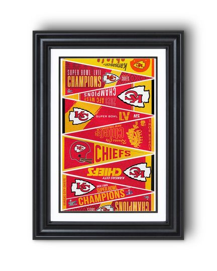 Kansas City Chiefs Championship Pennants Collection 1970-2024 Vintage Football Wall Art Poster
