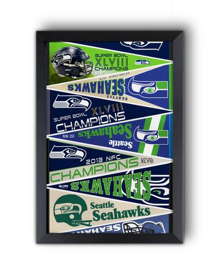 Seattle Seahawks "The Defense of the Era" Championship and Vintage Pennants Collection - Classic Football Wall Art
