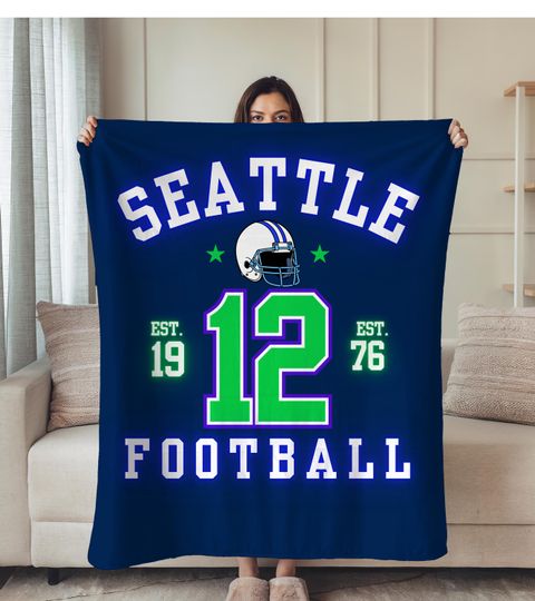 Discover Seattle Football Tailgate Blanket Game Day Throw Seattle Sports Fan Bedding Man Cave Decor Cozy Soft Plush Couch Blanket Housewarming Gift