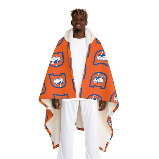 Retro Denver Broncos Hooded Sherpa Fleece Blanket
