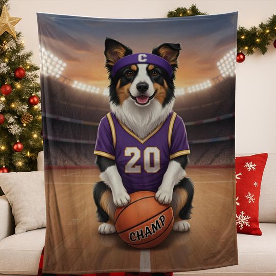 Discover Custom Basketball Pet Portrait Fleece Blanket, Personalized Pet Throw
