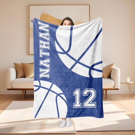 Discover Personalized Kids Sports Blanket, Custom Basketball Blanket with Name, Basketball Minky Blanket, Gift for Him, Team Gift, Christmas Gift