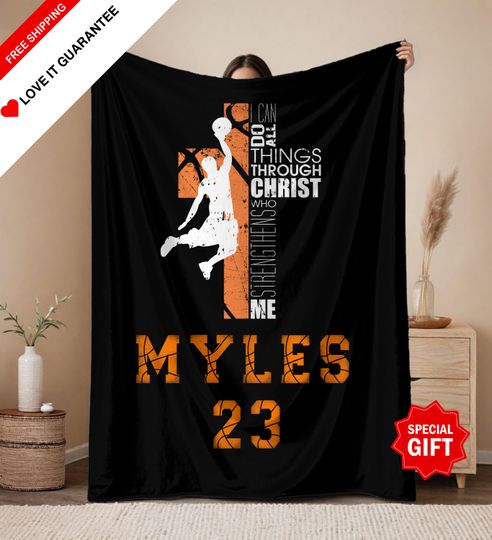 Discover Personalized Christian Basketball Blanket, Philippians 4:13 Basketball Room Decor For Boys, Team Gifts, Players, Senior Night Kids Birthday