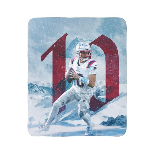 Drake Maye Sherpa Fleece Blanket, Gifts for New England Patriots Fans