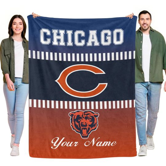 Chicago Bears Personalized Blanket -Custom Name Football Season Throw- Football Fan Gift
