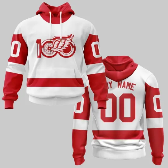 Discover Personalized Detroit Red Wings 100th Anniversary 2026 Hoodie Pullover, S-5XL