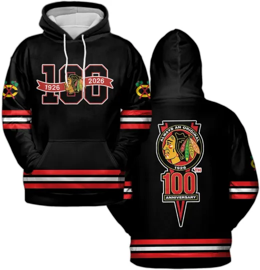 Discover Chicago Blackhawks 100th Anniversary Hoodie 2026 Pullover - Size S to 5XL