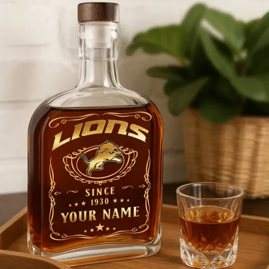 Discover Personalized Detroit Football Lionss Team Whiskey Decanter Whiskey Bottle