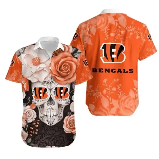 Discover Cincinnati Football Skull Rose Hawaiian, Gift For Fans, Gift For Friends