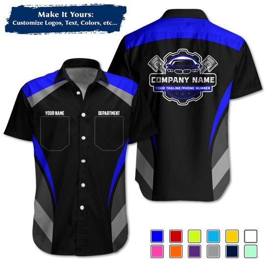 Discover Custom Pocket Mechanic Hawaiian Shirt with Engine Parts | Personalized Auto Shop Uniform