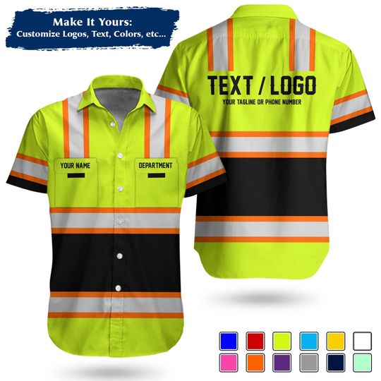 Discover Custom Hawaiian Work Shirt with Bold Stripe Design  Personalized Logo Text, Construction & Utility Uniform Shirt