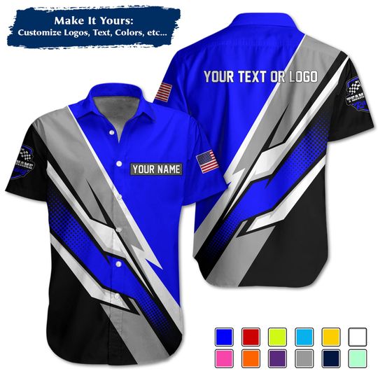 Discover Custom US Flag Racing Work Shirt: Personalized Pit Crew Workwear, Full Graphic Team Uniform