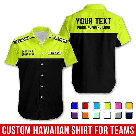 Discover Custom Mechanic Hawaiian Shirt  Department Shoulder Text, Personalized Name Logo, Team Work Uniform Shirt