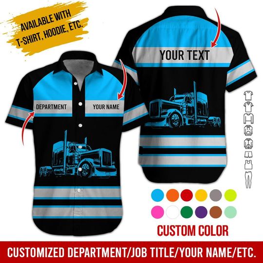 Custom Semi Truck Hawaiian Shirt, Personalized Trucker Button Down Shirt, Big Rig Driver Gift, Birthday Gift for Dad, Father's Day Gift