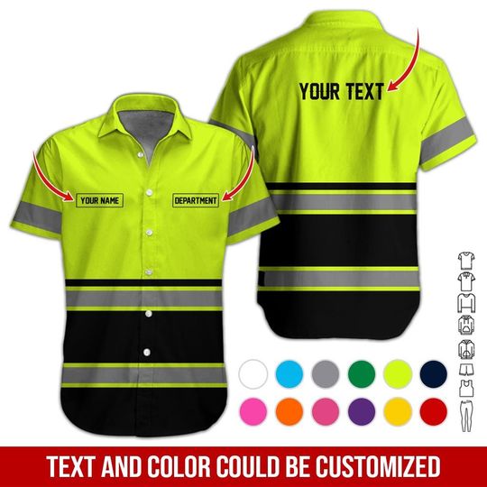 Discover Custom Work Uniform Style Hawaiian Shirt, Personalized Construction Crew Button Down, Valentines Day Gift for Him, Birthday Gift for Men