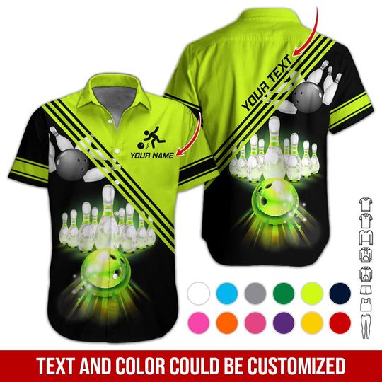 Discover Custom Name Bowling Shirt, Personalized Safety Stripe Graphic Button Down, Valentine's Day Gift for Him, Birthday Gift for Men
