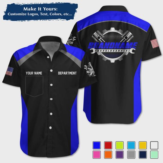 Discover Custom  Mechanic Pocket Uniform Personalized Pit Crew Button-Up Workwear