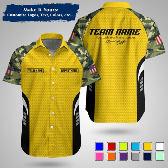 Personalized Racing Team Shirt  Custom Camo Green Work Uniform with Name & Department