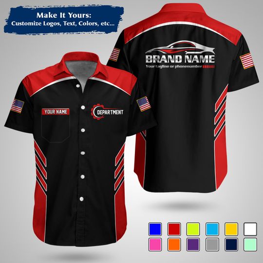 Discover Custom Racing Team Work Shirt | Personalized Name, Logo & Company Text | Pit Crew Uniform