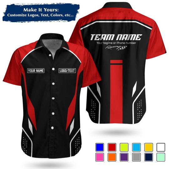 Custom Racing Team Button Shirt  Personalized Name Logo, Mechanic Crew Uniform, Motorsport Work Shirt
