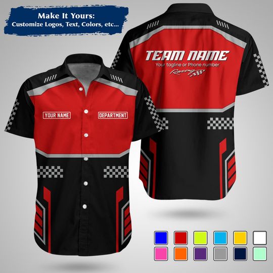 Discover Custom Racing Team Name Button Shirt | Personalized Name, Logo & Company Text | Crew Uniform