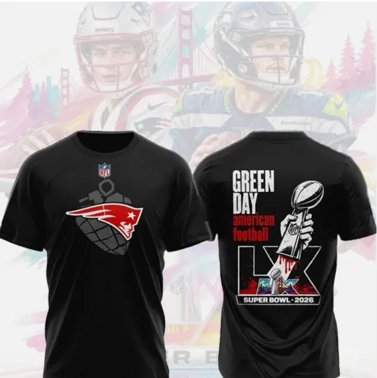 Discover HOT New England x Green Day Bowl 2026 Tshirt 3D Gift For Men Women