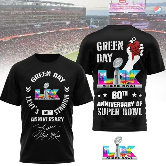 Discover Green Day Superr Bowl 60 2026 T-Shirt USA Size